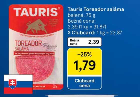 Tauris Toreador saláma balená, 75 g