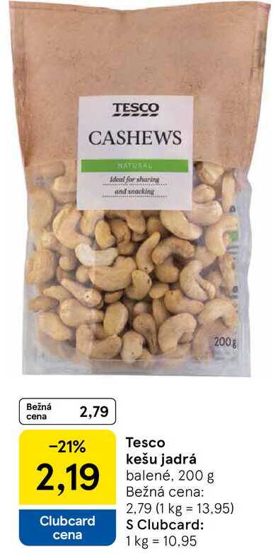Tesco kešu jadrá balené, 200 g 