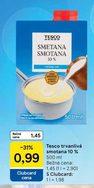 Tesco trvanlivá smotana 10 % 500 ml 