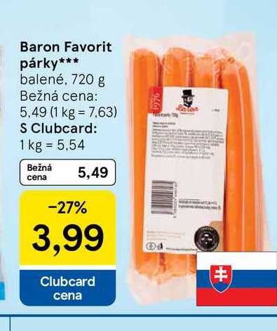 Baron Favorit párky balené, 720 g 