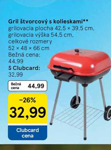 Gril štvorcový s kolieskami grilovacia plocha 42,5 x 39.5 cm