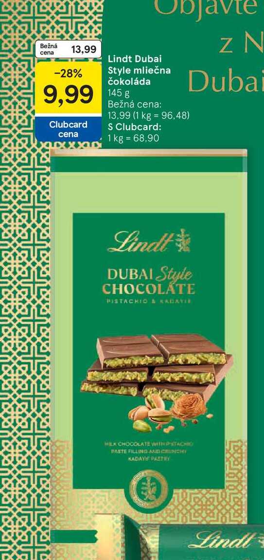 Lindt Dubai Style mliečna čokoláda 145g