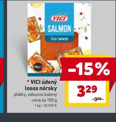 VICI údený Losos nórsky plátky, vákuovo balený cena za 100 g