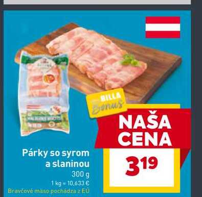 Párky so syrom a slaninou 300 g 