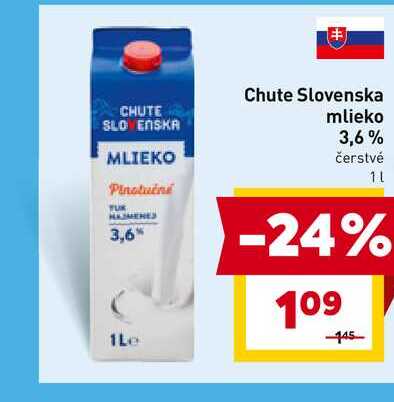 Chute Slovenska mlieko 3,6% čerstvé 1l