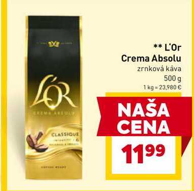 L'Or Crema Absolu zrnková káva 500 g