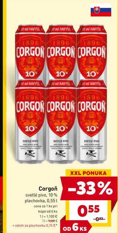 Corgoň svetlé pivo, 10% plechovka, 0,55l