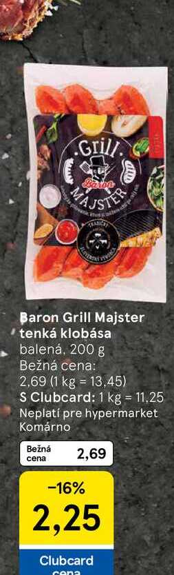 Grill Majster tenká klobása balená, 200 g 