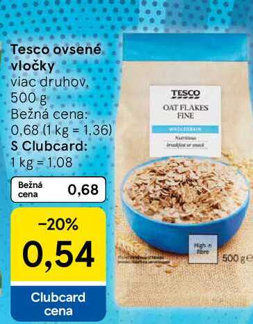 Tesco ovsené vločky viac druhov, 500 g 