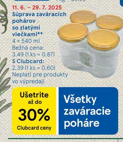Súprava zaváracích pohárov so zlatými viečkami 4× 540 ml 