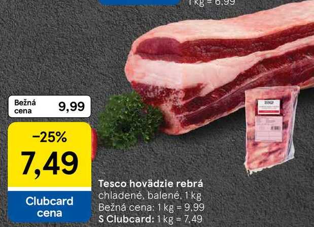 Tesco hovädzie rebrá chladené, balené 1 kg 