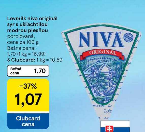 Levmilk niva originál syr s ušľachtilou modrou plesňou porciovaná, cena za 100 g 