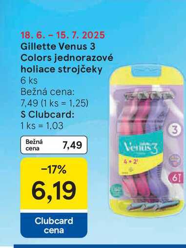 Gillette Venus 3 Colors jednorazové holiace strojčeky 6 ks