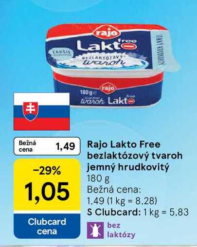Rajo Lakto Free bezlaktózový tvaroh jemný hrudkovitý 180 g 