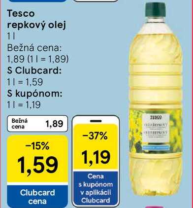 Tesco repkový olej, 1 l