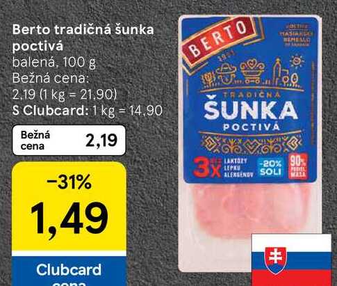 Berto tradičná šunka poctivá, 100 g