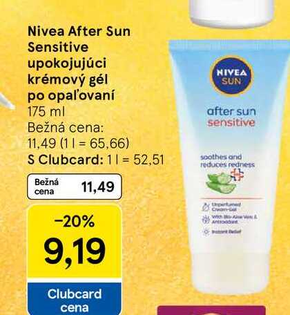 Nivea After Sun Sensitive upokojujúci krémový gél po opaľovaní, 175 ml 