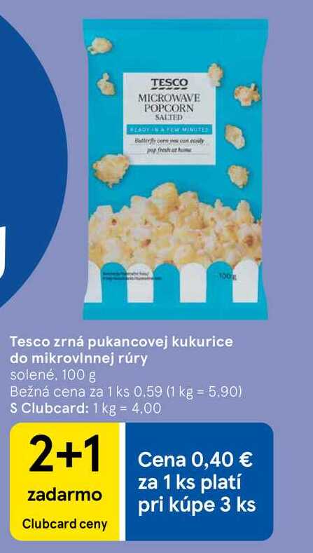 Tesco zrná pukancovej kukurice do mikrovlnnej rúry, 100 g