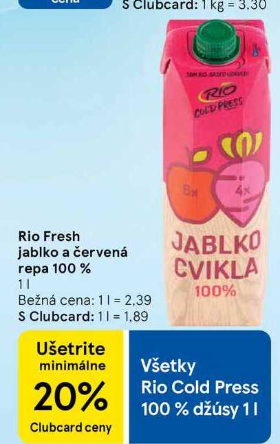 Rio Fresh jablko a červená repa 100 %, 1 l