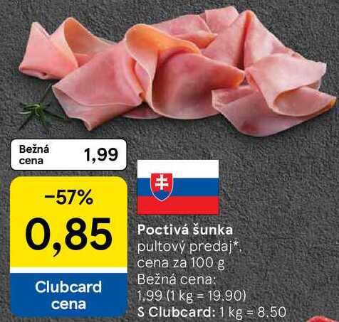 Poctivá šunka, cena za 100 g 