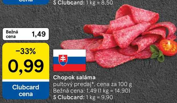 Chopok saláma, cena za 100 g 