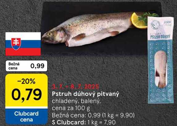Pstruh dúhový pitvaný, cena za 100 g 