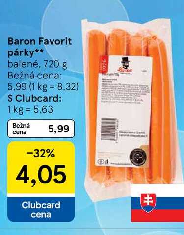 Baron Favorit párky, 720 g 