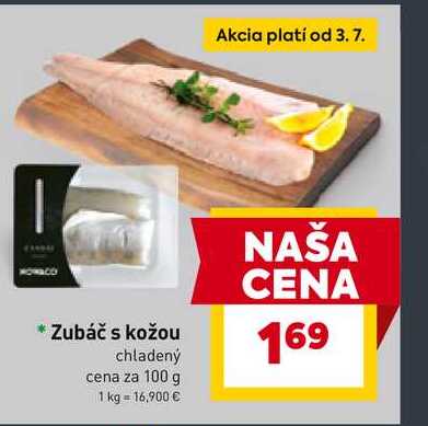 Zubáč s kožou chladený cena za 100 g 