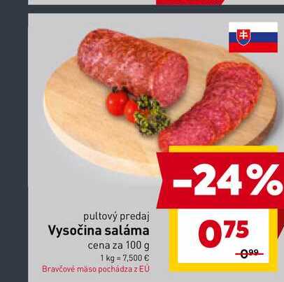 Vysočina saláma cena za 100 g 