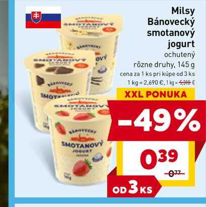 Milsy Bánovecký smotanový jogurt ochutený rôzne druhy, 145g 