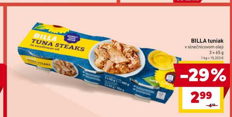 BILLA tuniak v slnečnicovom oleji 3 x 65 g