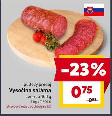 Vysočina saláma cena za 100 g 