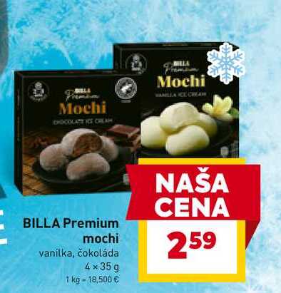 BILLA Premium mochi vanilka, čokoláda 4x35g 