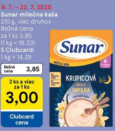 Sunar mliečna kaša, 210 g