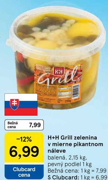 H+H Grill zelenina v mierne pikantnom náleve, 2,15 kg