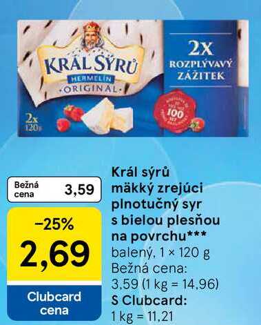 Král sýrů mäkký zrejúci plnotučný syr s bielou plesňou na povrchu, 2x 120 g