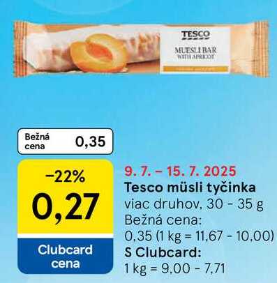 Tesco müsli tyčinka, 30 - 35 g 