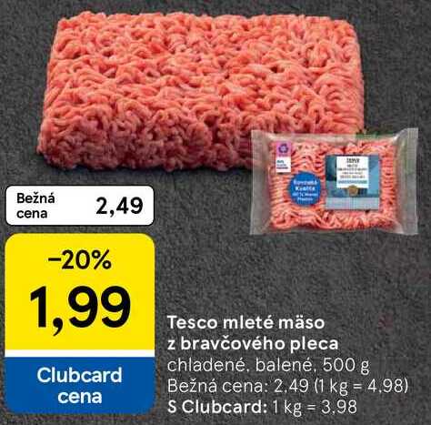 Tesco mleté mäso z bravčového pleca, 500 g