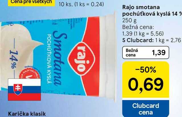 Rajo smotana pochúťková kyslá 14 %, 250 g 