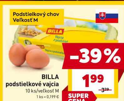 BILLA podstielkové vajcia 10 ks/veľkosť M 