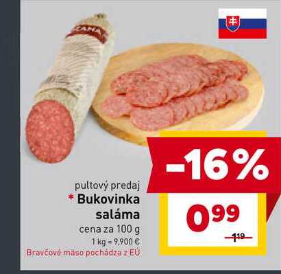 Bukovinka saláma cena za 100 g 