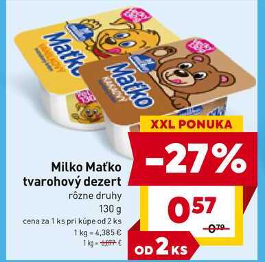 Maťko tvarohový dezert rôzne druhy 130 g 