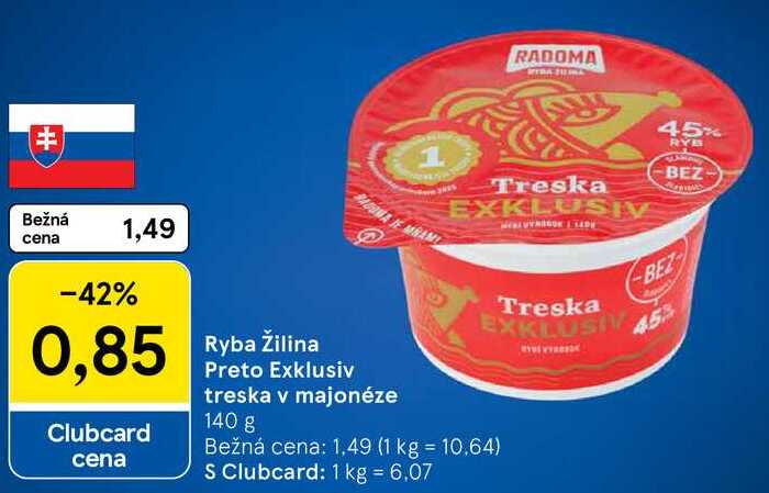 Ryba Žilina Preto Exklusiv treska v majonéze, 140 g