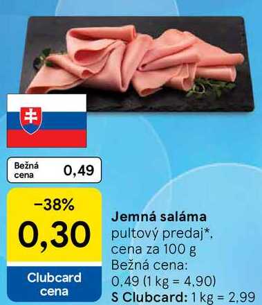 Jemná saláma, cena za 100 g 