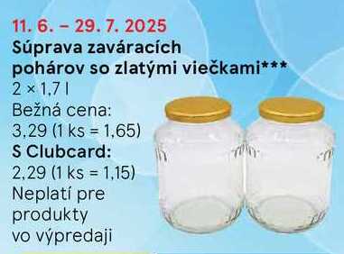 Súprava zaváracích pohárov so zlatými viečkami, 2 ks