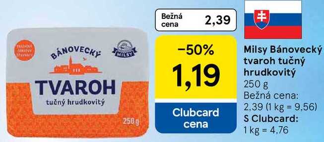 Milsy Bánovecký tvaroh tučný hrudkovitý, 250 g 