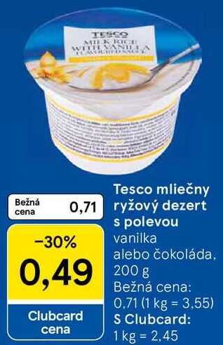 Tesco mliečny ryžový dezert s polevou, 200 g