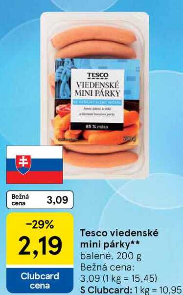 Tesco viedenské mini párky, 200 g 
