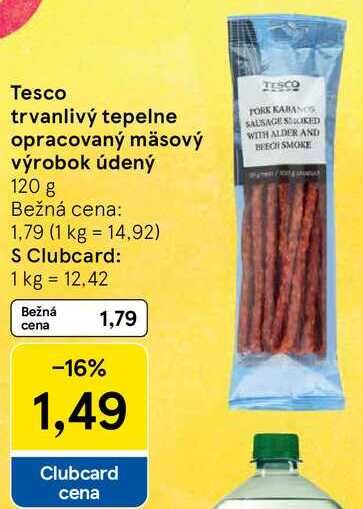 Tesco trvanlivý tepelne opracovaný mäsový výrobok údený, 120 g
