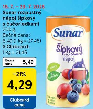 Sunar rozpustný nápoj šípkový s čučoriedkami, 200 g 